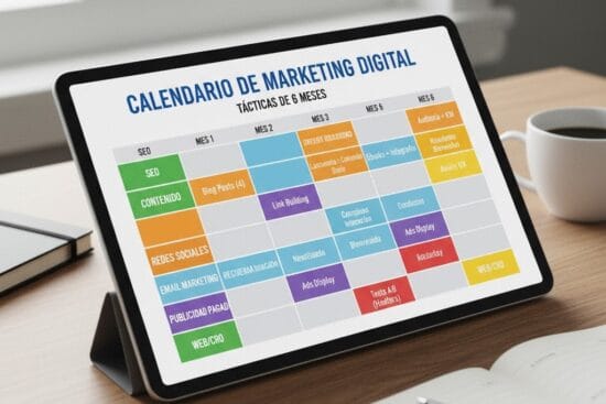 Calendario de marketing digital con tácticas de 6 meses