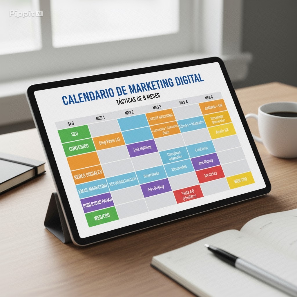 Calendario de marketing digital con tácticas de 6 meses