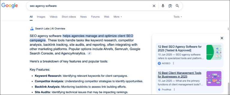SEO para startups: 11 lecciones de mis más de 7 años como SEO 12 ai overviews aioseo 768x317 1