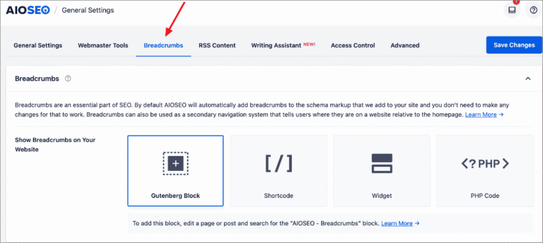 SEO para startups: 11 lecciones de mis más de 7 años como SEO 6 aioseo breadcrumbs menu 768x344 1